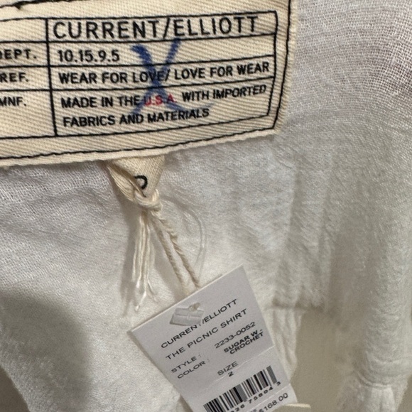 NWT Current/Elliott The Picnic Shirt Sugar Crochet White Boho Gauzy Blouse 2 - Picture 13 of 16